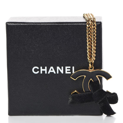 Chanel Enamel Velvet CC Bow Necklace Black Gold 7 of 7