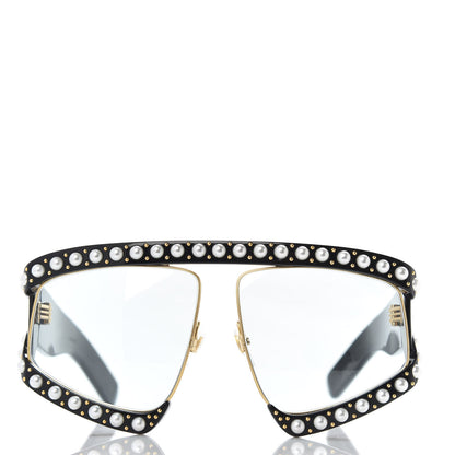 Gucci Acetate Pearl Rectangular Frame Sunglasses GG0234S Black 2 of 7