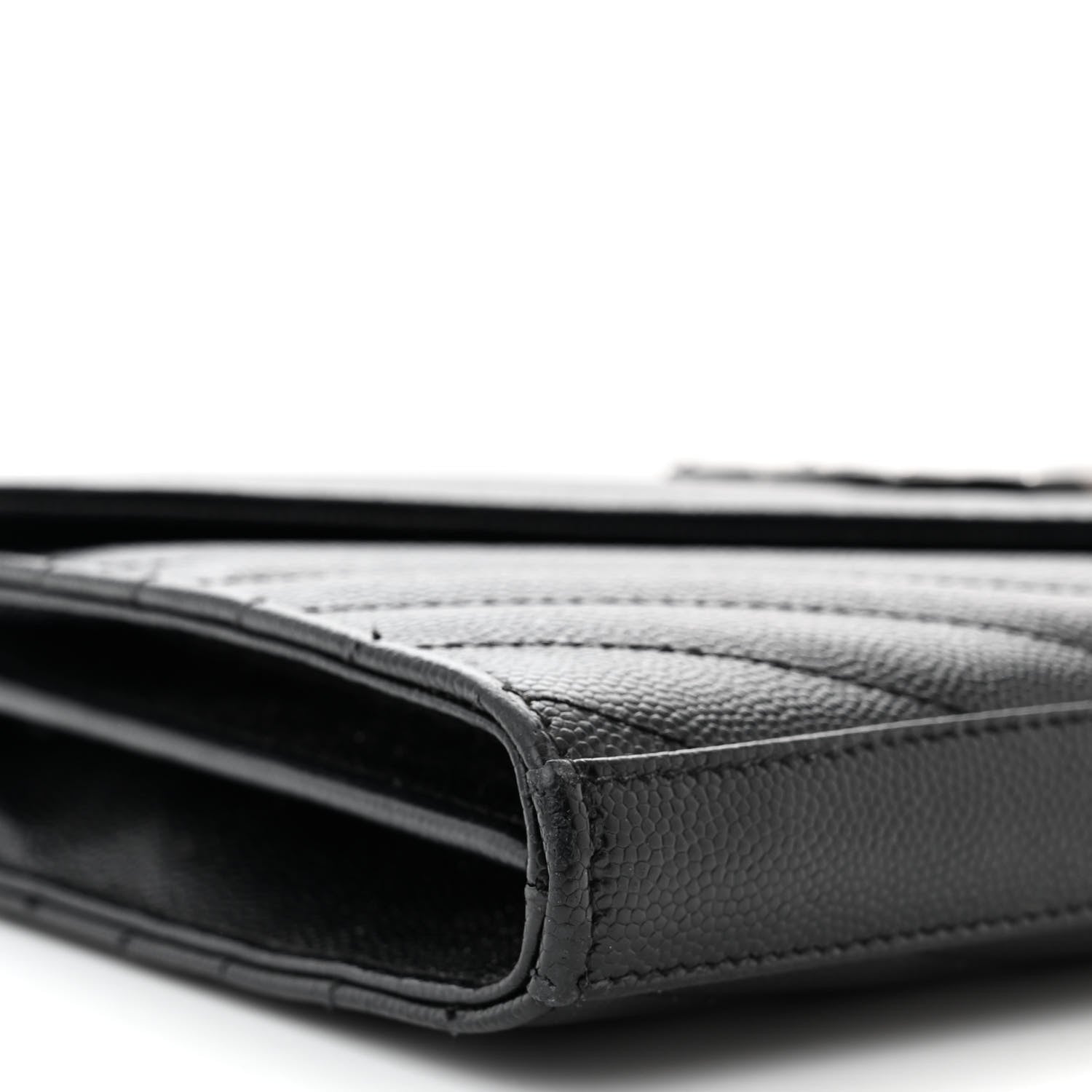 Saint Laurent Grain De Poudre Matelasse Chevron Monogram Monochrome Chain Wallet Black 10 of 12