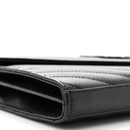 Saint Laurent Grain De Poudre Matelasse Chevron Monogram Monochrome Chain Wallet Black 10 of 12