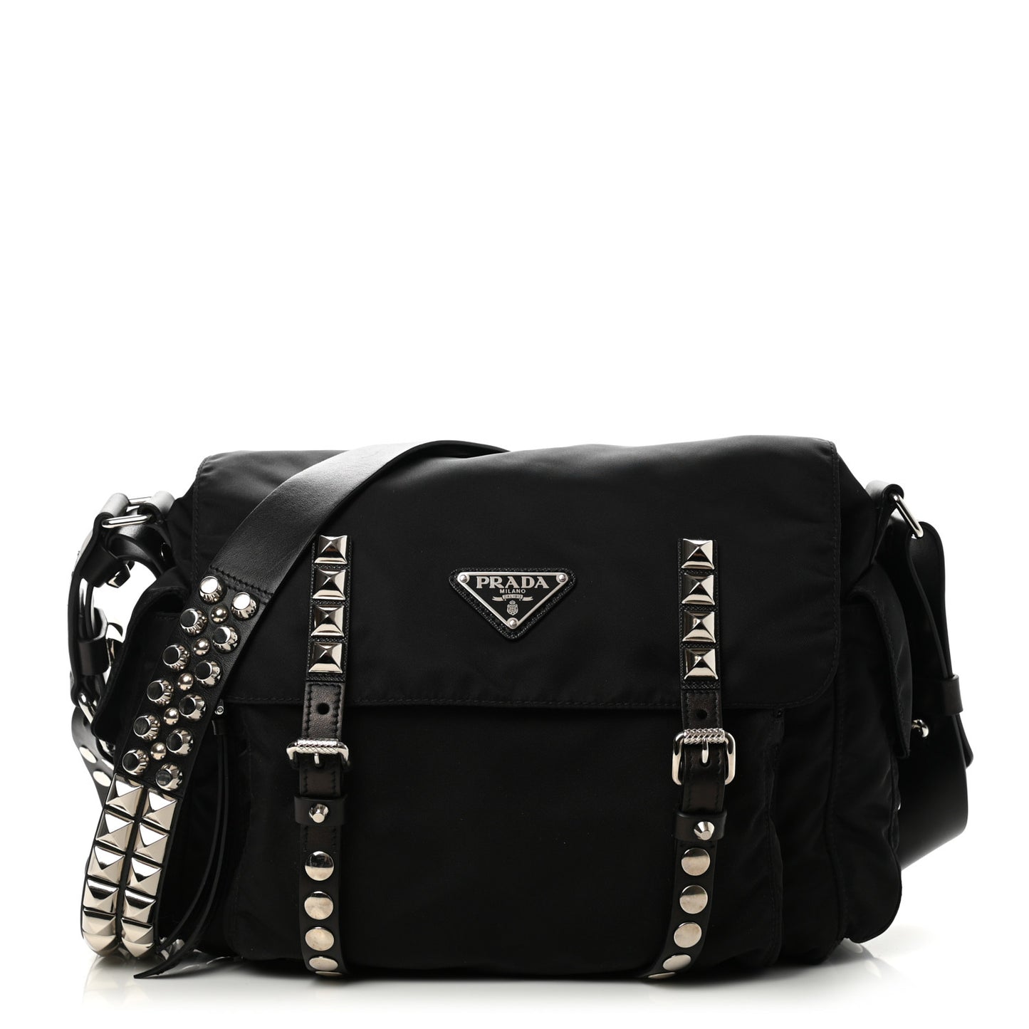 Nylon New Vela Studded Messenger Black