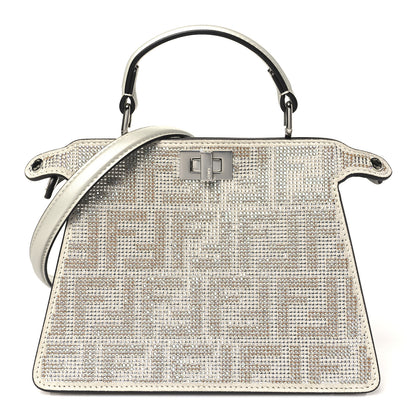 Fendi Iridescent Crystal Vitello Laminato Suede FF Petite Peekaboo I SEE U Satchel Cappuccino 1 of 11