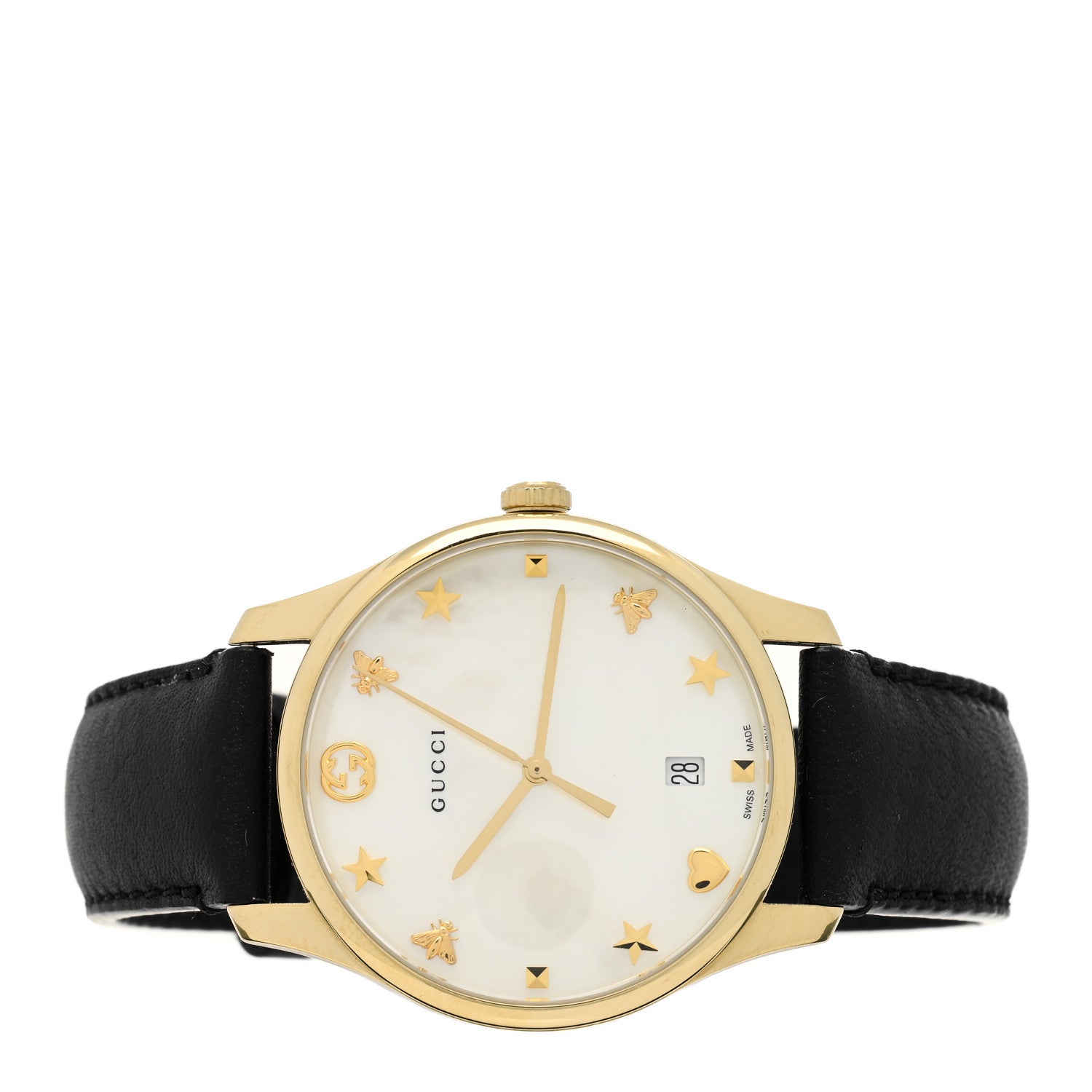 Gucci Stainless Steel Calfskin Mother of Pearl 36mm G-Timeless Charm Quartz Watch 2 of 5