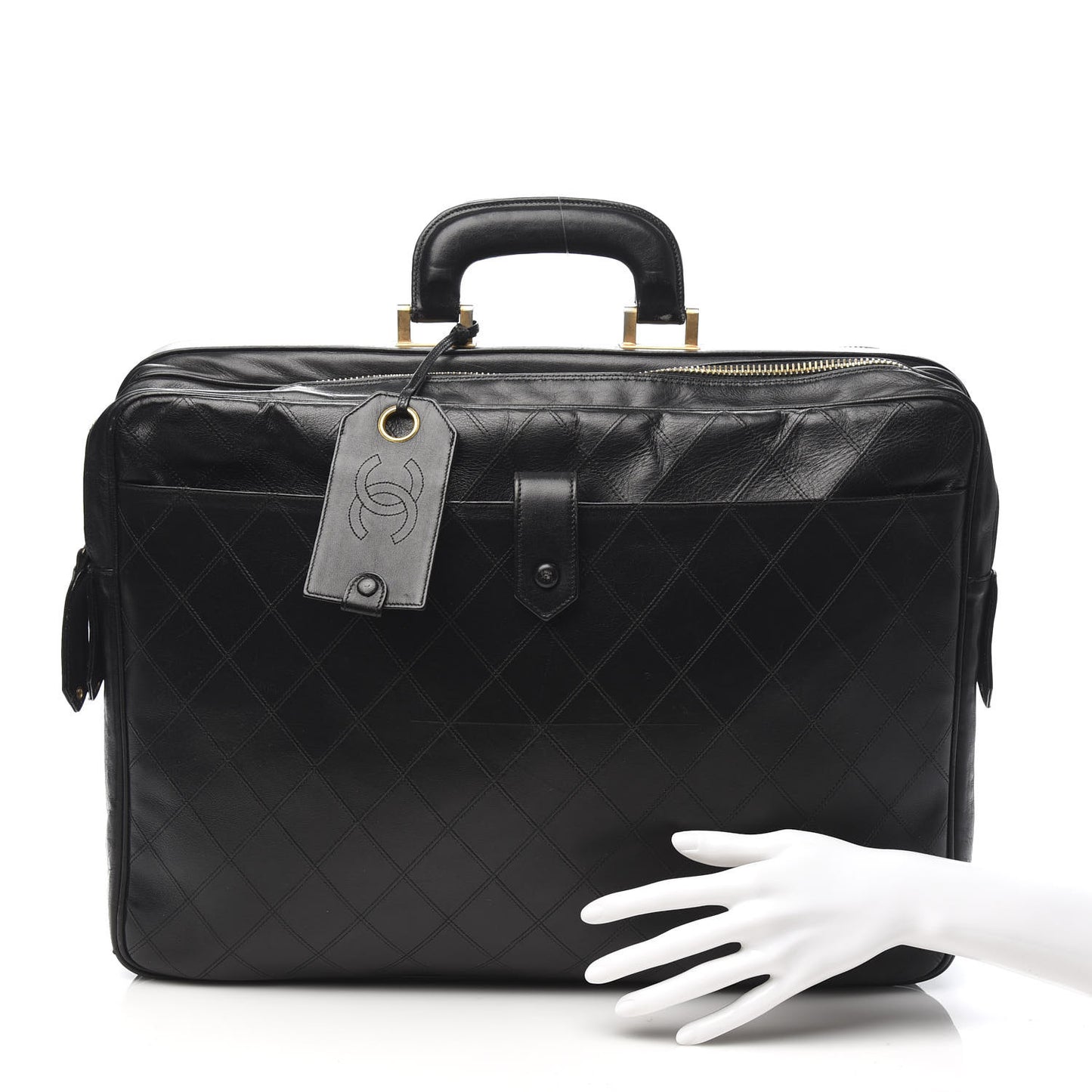 Lambskin Stitched Suitcase Travel Bag Black