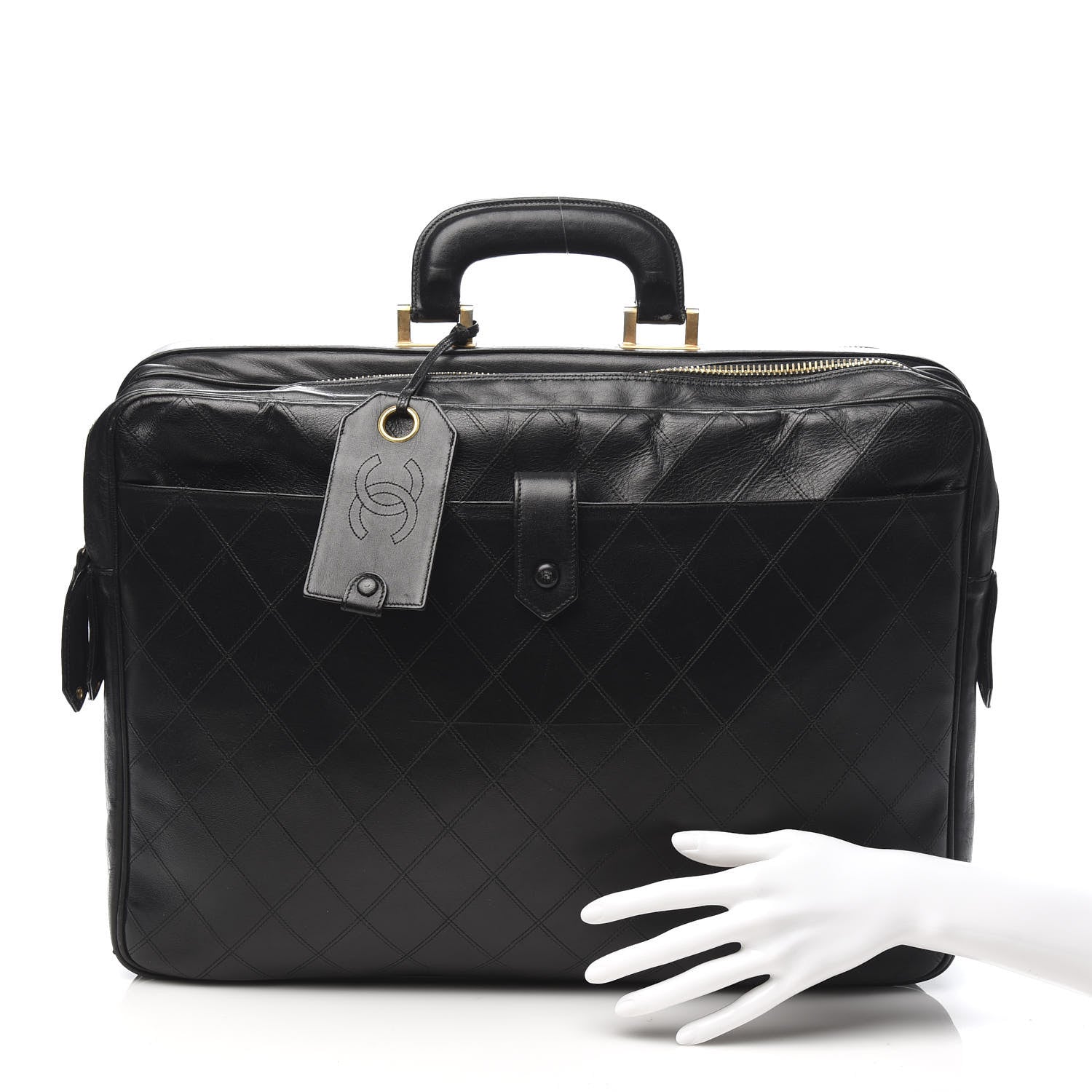 Chanel Lambskin Stitched Suitcase Travel Bag Black 2 of 16