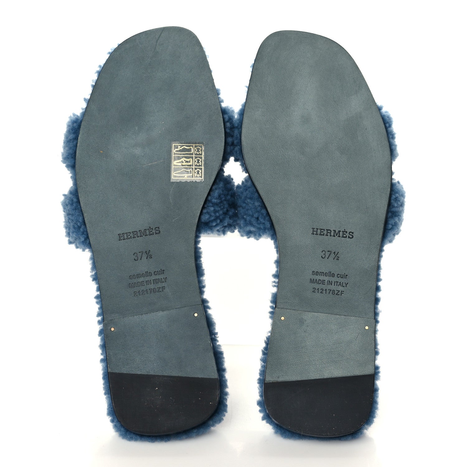 Hermes Woolskin Oran Sandals 37.5 Bleu 9 of 16