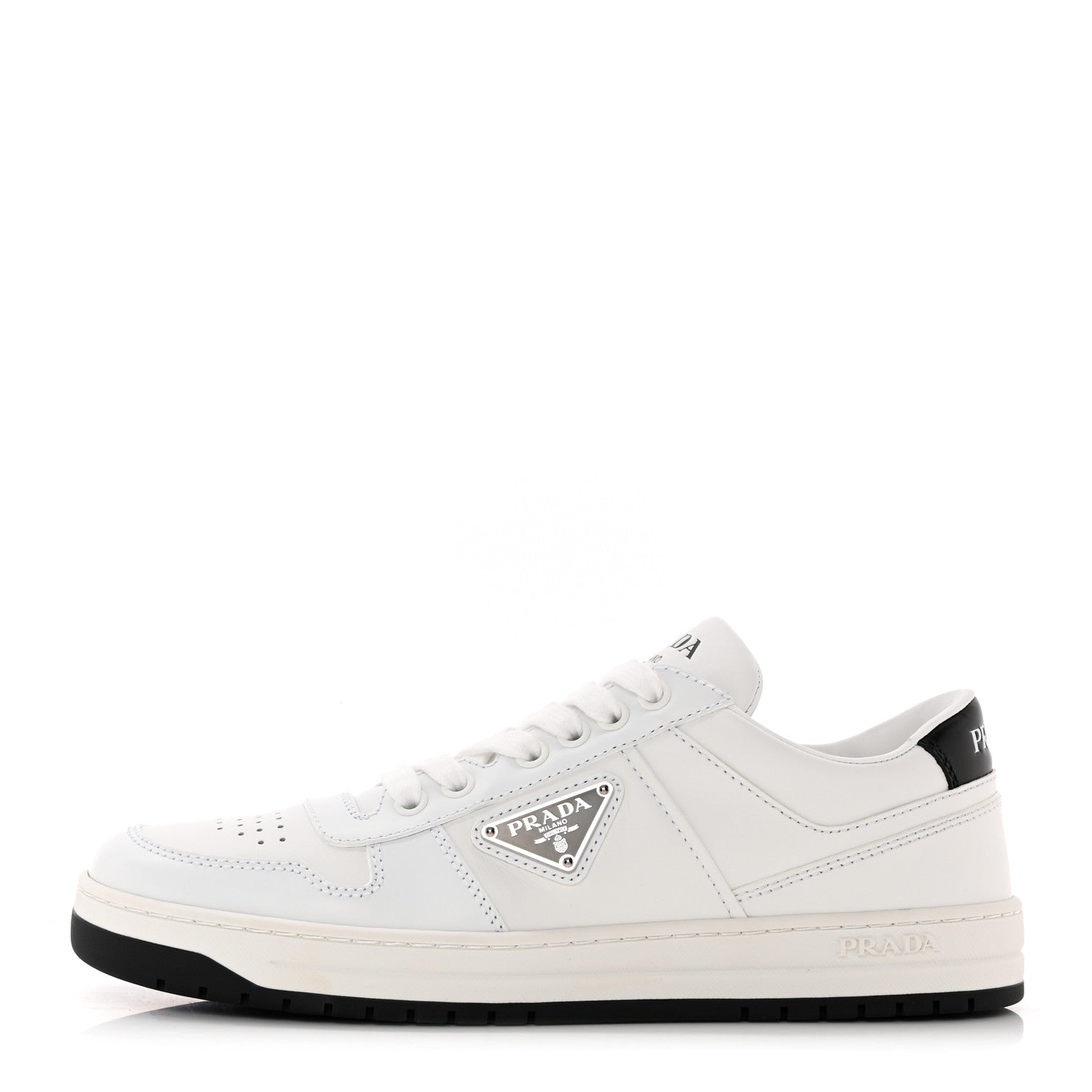 Prada Vitello Rois Triangle Womens Downtown Low Top 30mm Sneakers 39.5 White Black 1 of 10