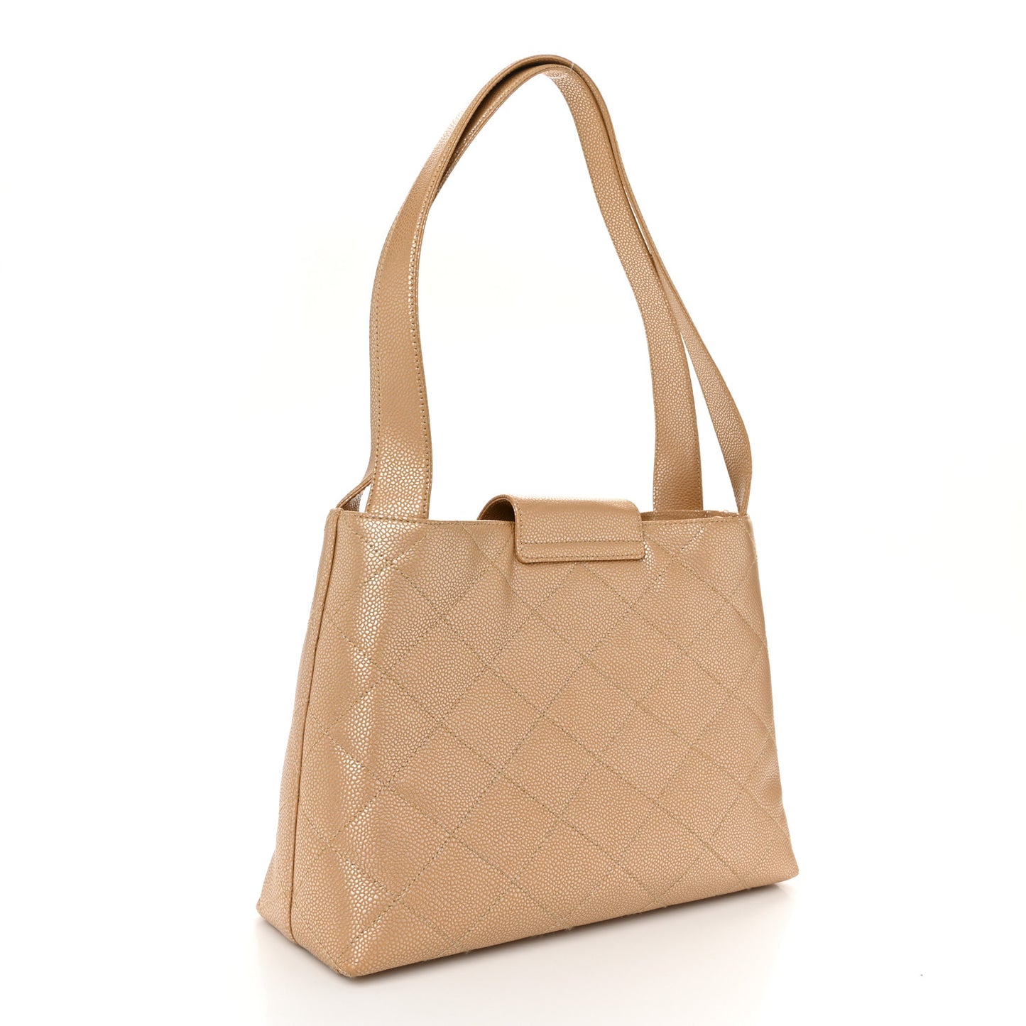 Metallic Caviar Quilted Shoulder Bag Beige