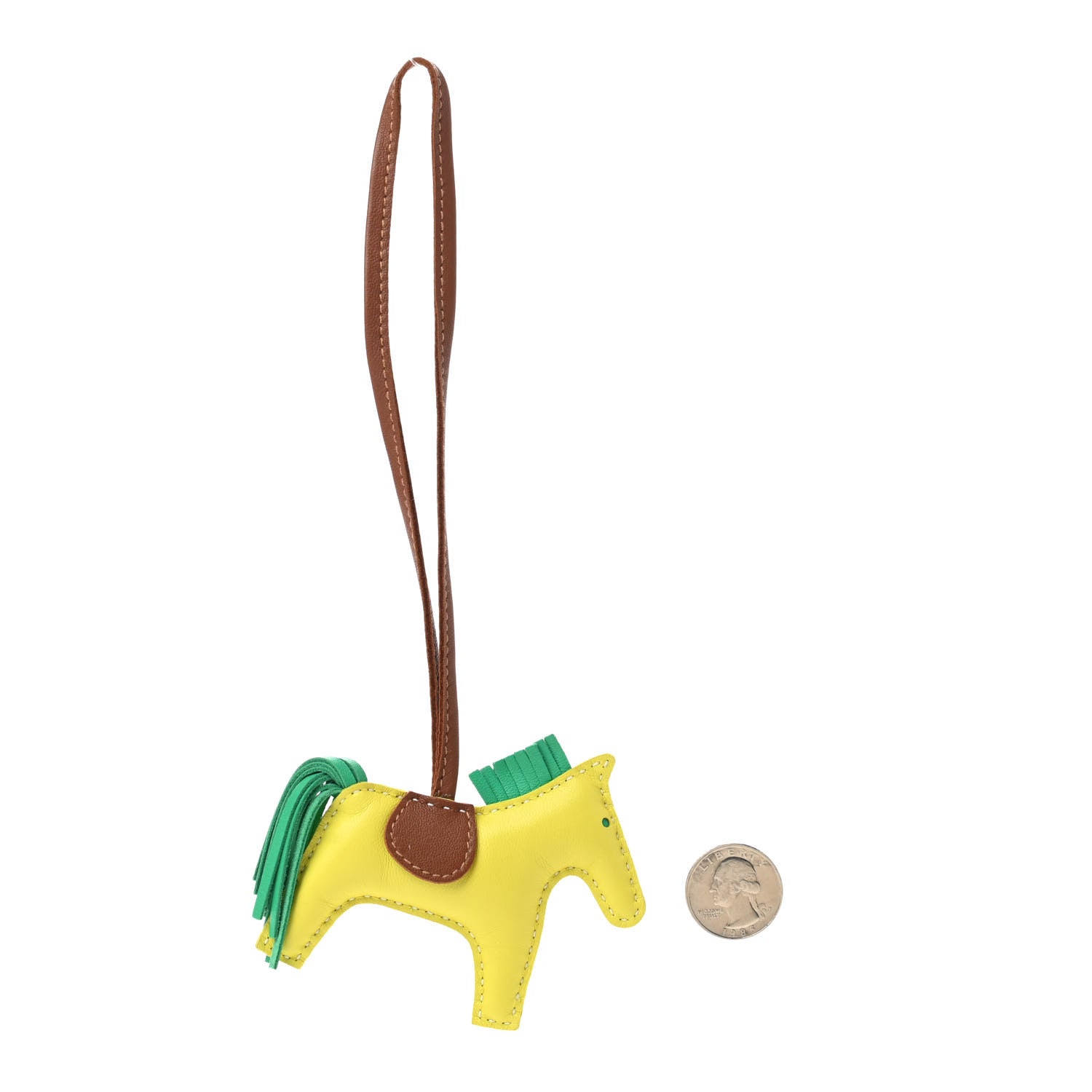 Hermes Milo Lambskin Grigri Rodeo Horse Bag Charm PM Lime Menthe Fauve 2 of 4