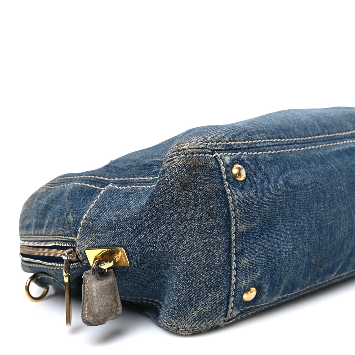 Prada Denim Canapa Logo Shoulder Bag 9 of 12