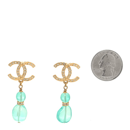 Chanel Crystal Stone CC Drop Earrings Blue Gold 2 of 4
