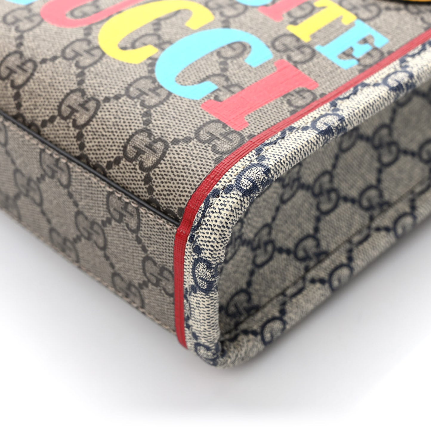 GG Supreme Monogram Exquisite Mini Vertical Tote Beige Ebony Blue Crop Live Red