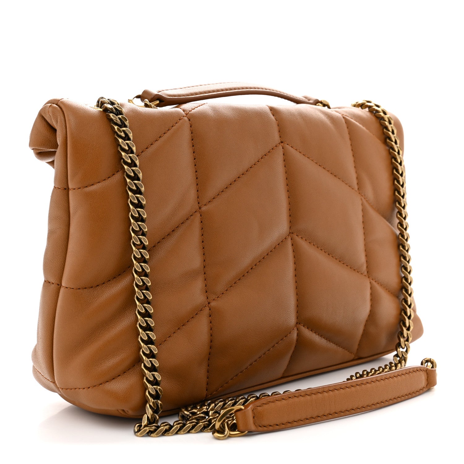 Saint Laurent Lambskin Quilted Toy Loulou Puffer Monogram Chain Satchel Miel Dark 3 of 11