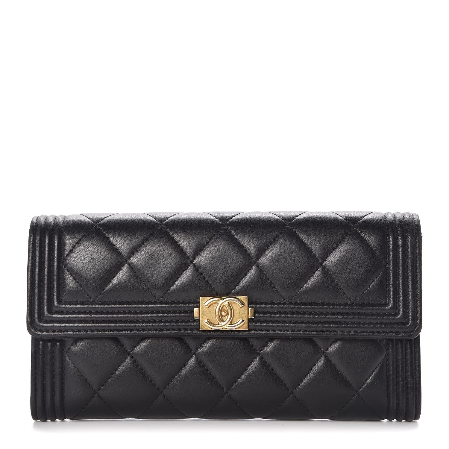 Chanel Lambskin Quilted Boy Flap Wallet Black 1 of 8
