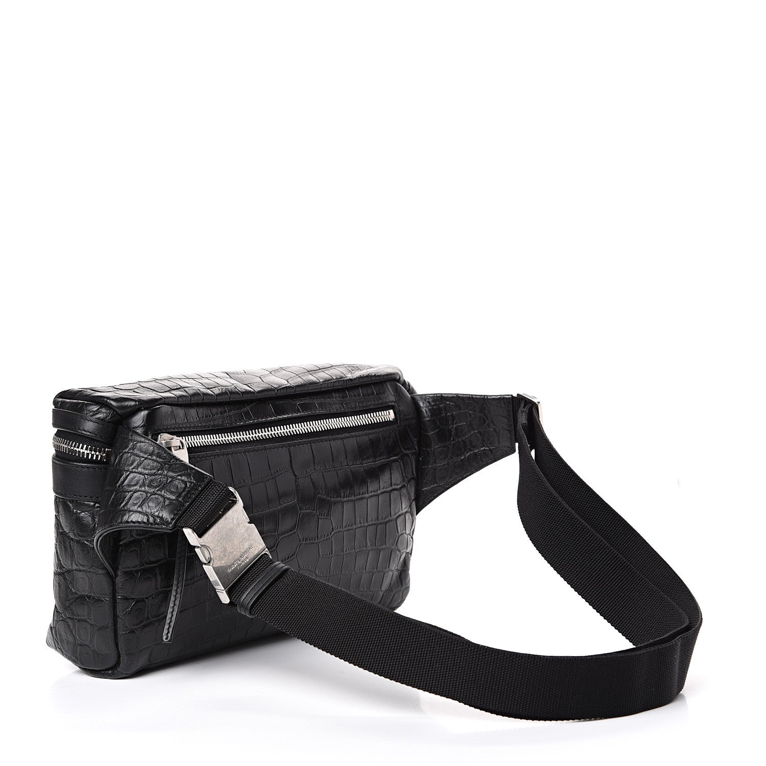 Saint Laurent Calfskin Crocodile Embossed City Belt Bag Black 2 of 10