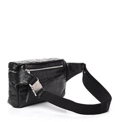 Saint Laurent Calfskin Crocodile Embossed City Belt Bag Black 2 of 10