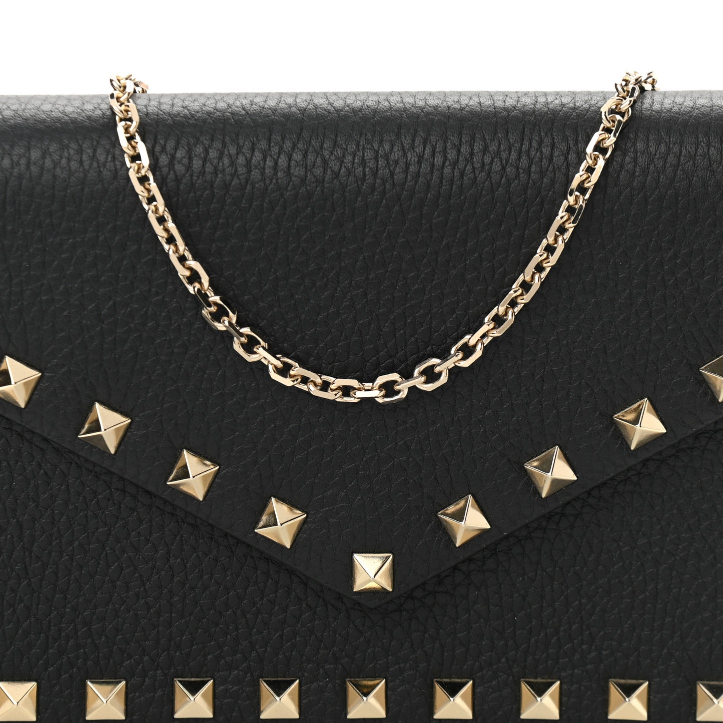Pebbled Calfskin Rockstud Envelope Wallet on Chain Black