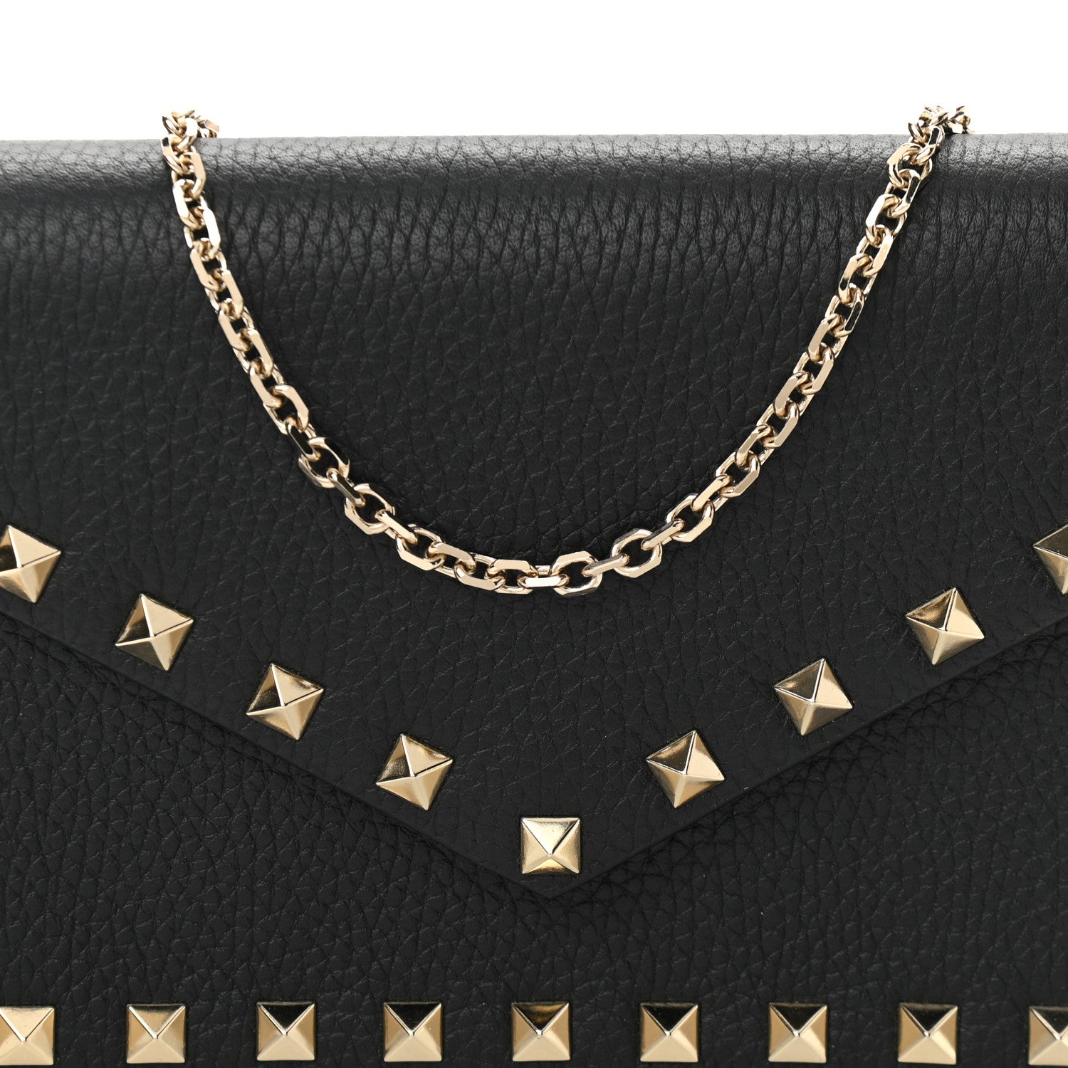 Valentino Garavani Pebbled Calfskin Rockstud Envelope Wallet on Chain Black 6 of 8