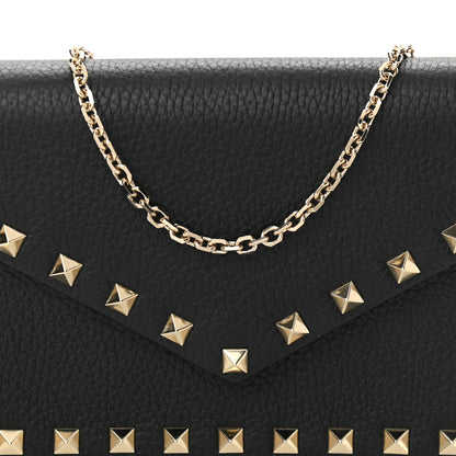 Valentino Garavani Pebbled Calfskin Rockstud Envelope Wallet on Chain Black 6 of 8