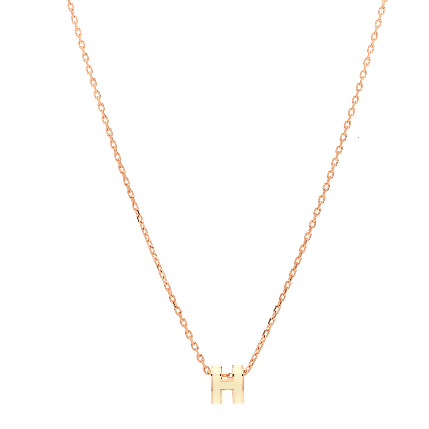 Hermes Lacquered Rose Gold Mini Pop H Pendant Necklace White 1 of 7