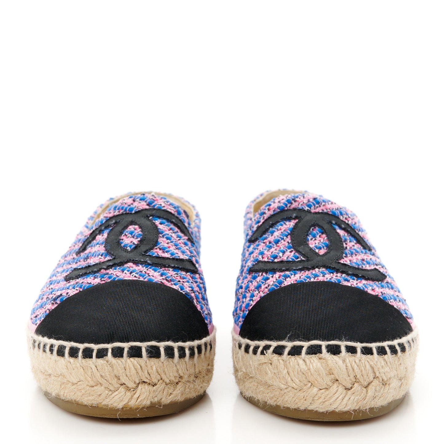 Tweed Grosgrain CC Espadrilles 38 Blue Pink Black White