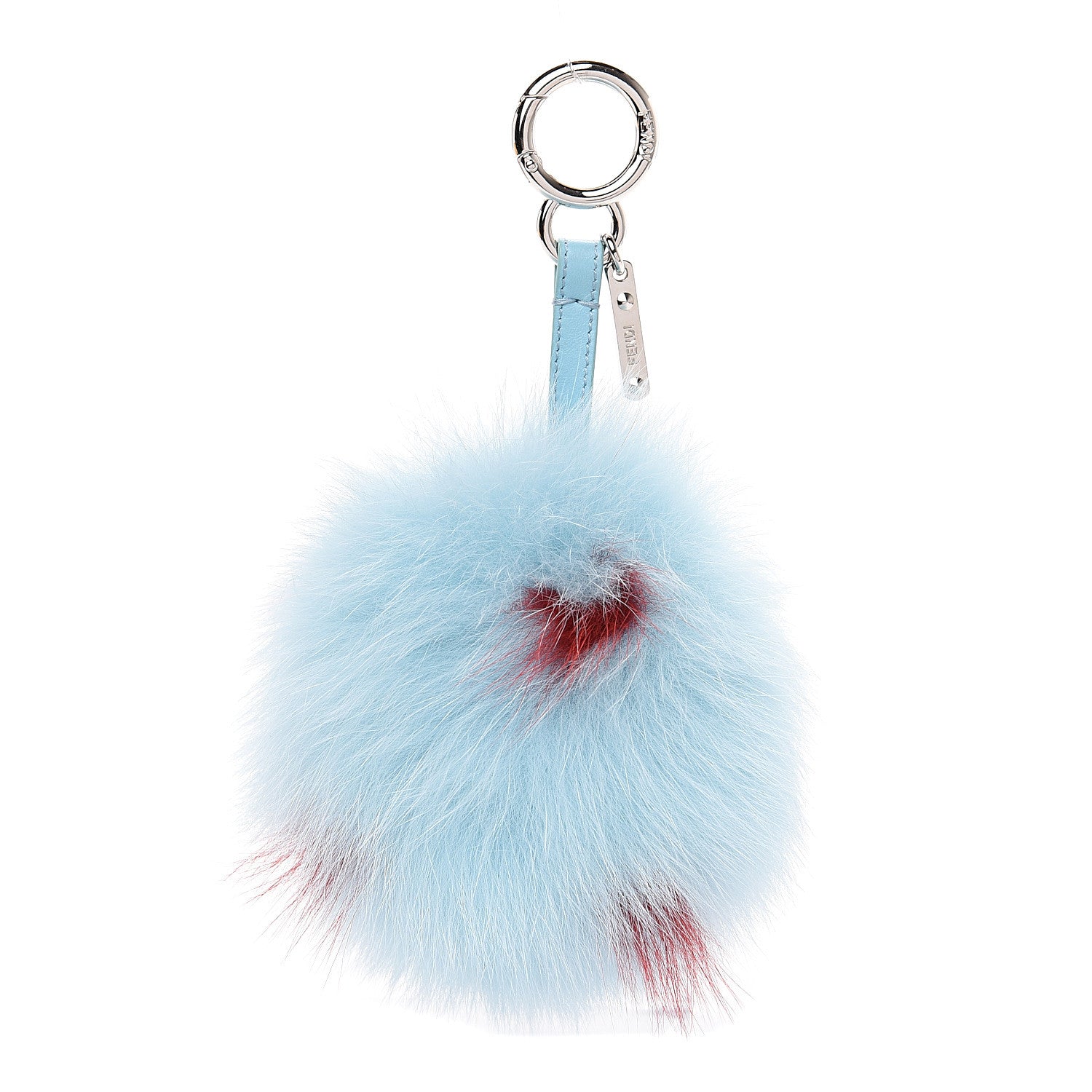 Fendi Fox Fur Polka Dot Pom Pom Bag Charm Light Blue Red 1 of 4
