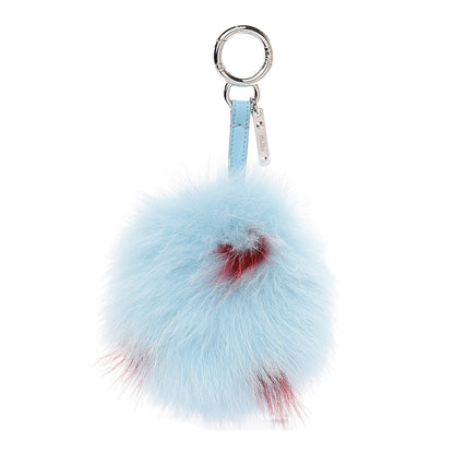 Fendi Fox Fur Polka Dot Pom Pom Bag Charm Light Blue Red 1 of 4
