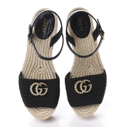 Gucci Cotton Malaga Kid Crochet Pearly GG Lilibeth Espadrille Platform Sandals 38 Black 5 of 14