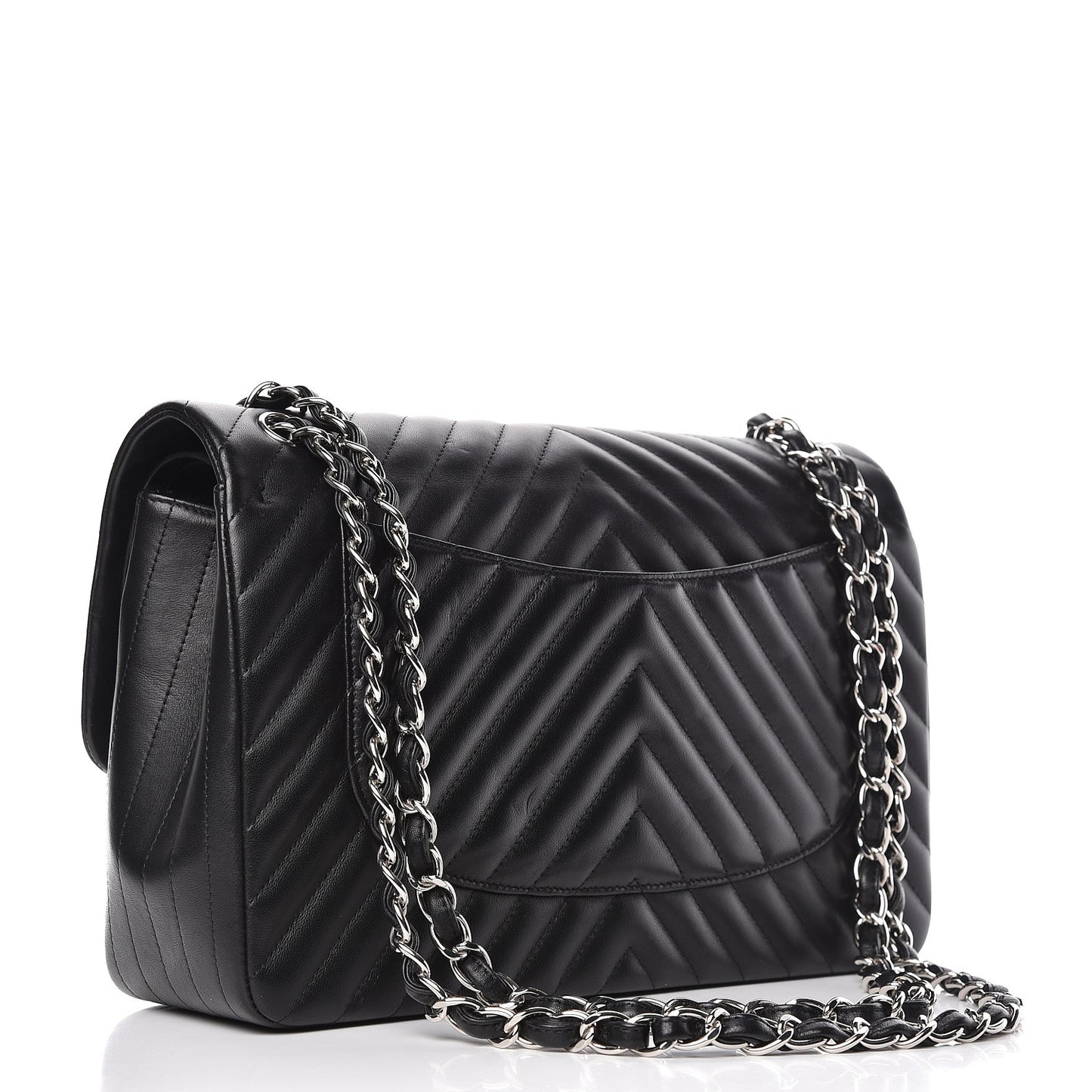 Lambskin Chevron Quilted Jumbo Double Flap Black