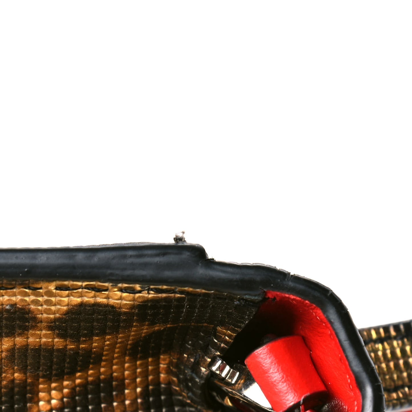 Metallic Calfskin Coins Leopard Print Small Elisa Baguette Gold Silver