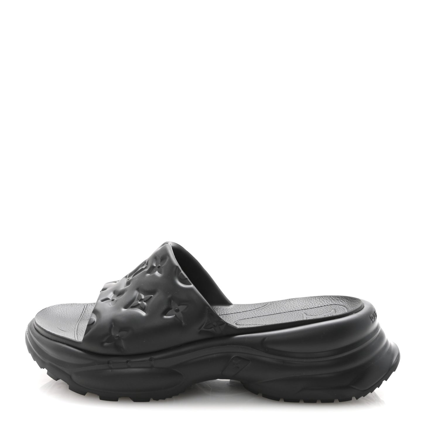 Rubber Embossed Monogram Pool 55 Flat Comfort Mule 37 Black
