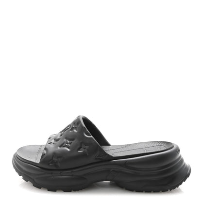 Louis Vuitton Rubber Embossed Monogram Pool 55 Flat Comfort Mule 37 Black 1 of 8