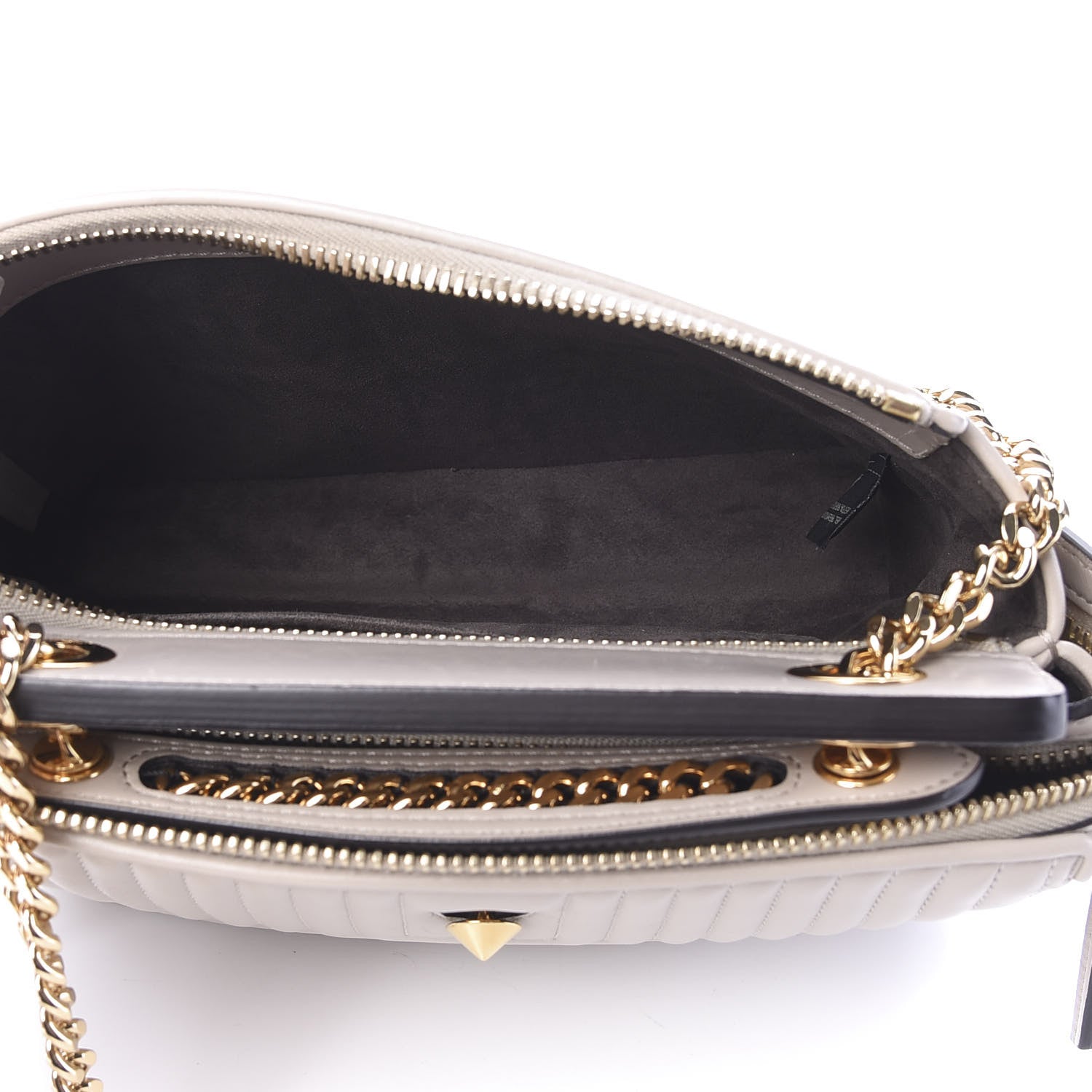Fendi Shiny Nappa Trapuntata Chain Small DotCom Click Chain Satchel Grigio Polvere 5 of 9