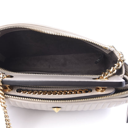 Fendi Shiny Nappa Trapuntata Chain Small DotCom Click Chain Satchel Grigio Polvere 5 of 9