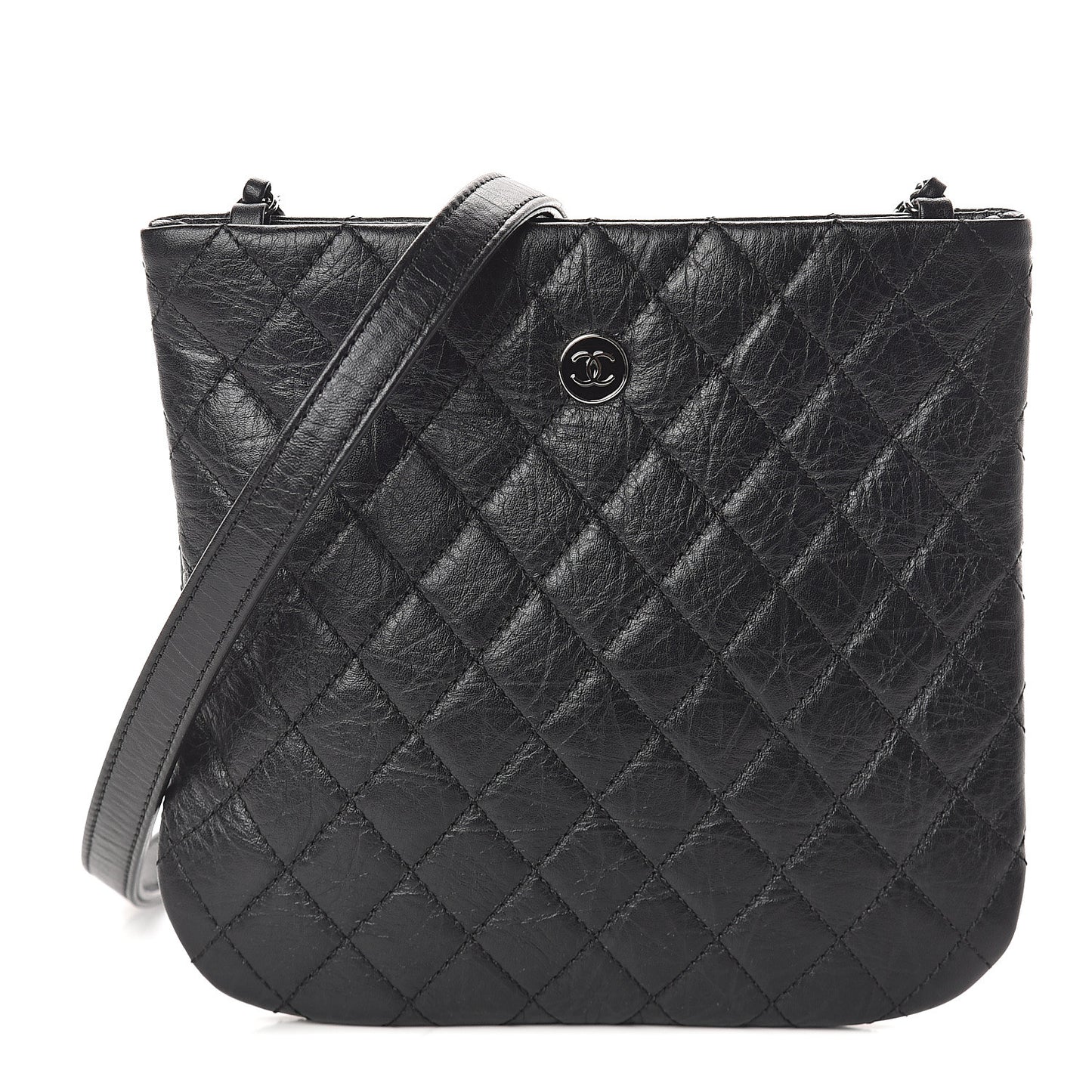 Aged Calfskin Quilted Crossbody Bag Black