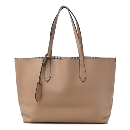 Burberry Grainy Calfskin Haymarket Check Medium Reversible Tote Camel 1 of 17