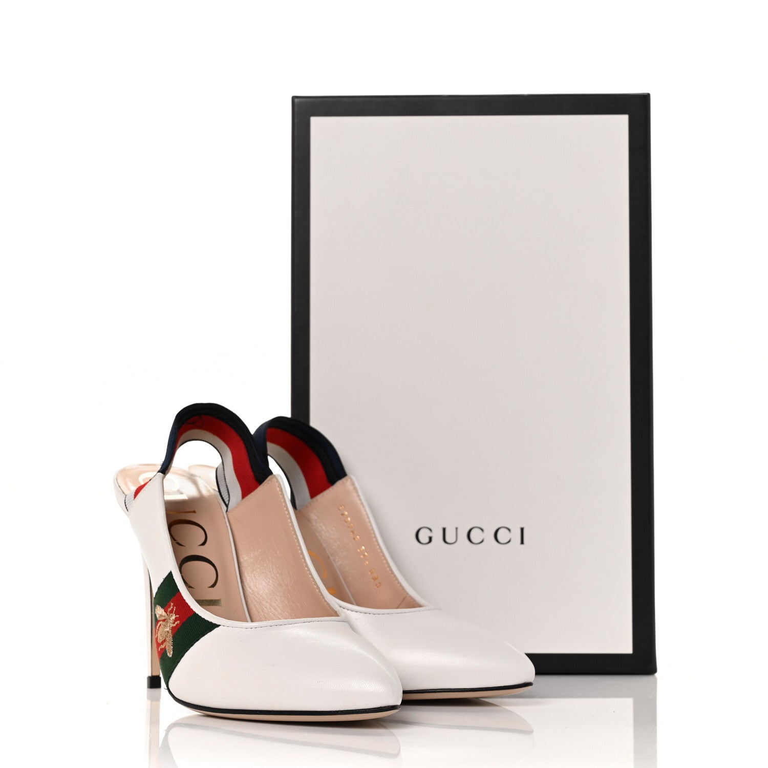 Gucci Malaga Kid Web Sylvie High Heel Slingback Pumps 37.5 White 11 of 11