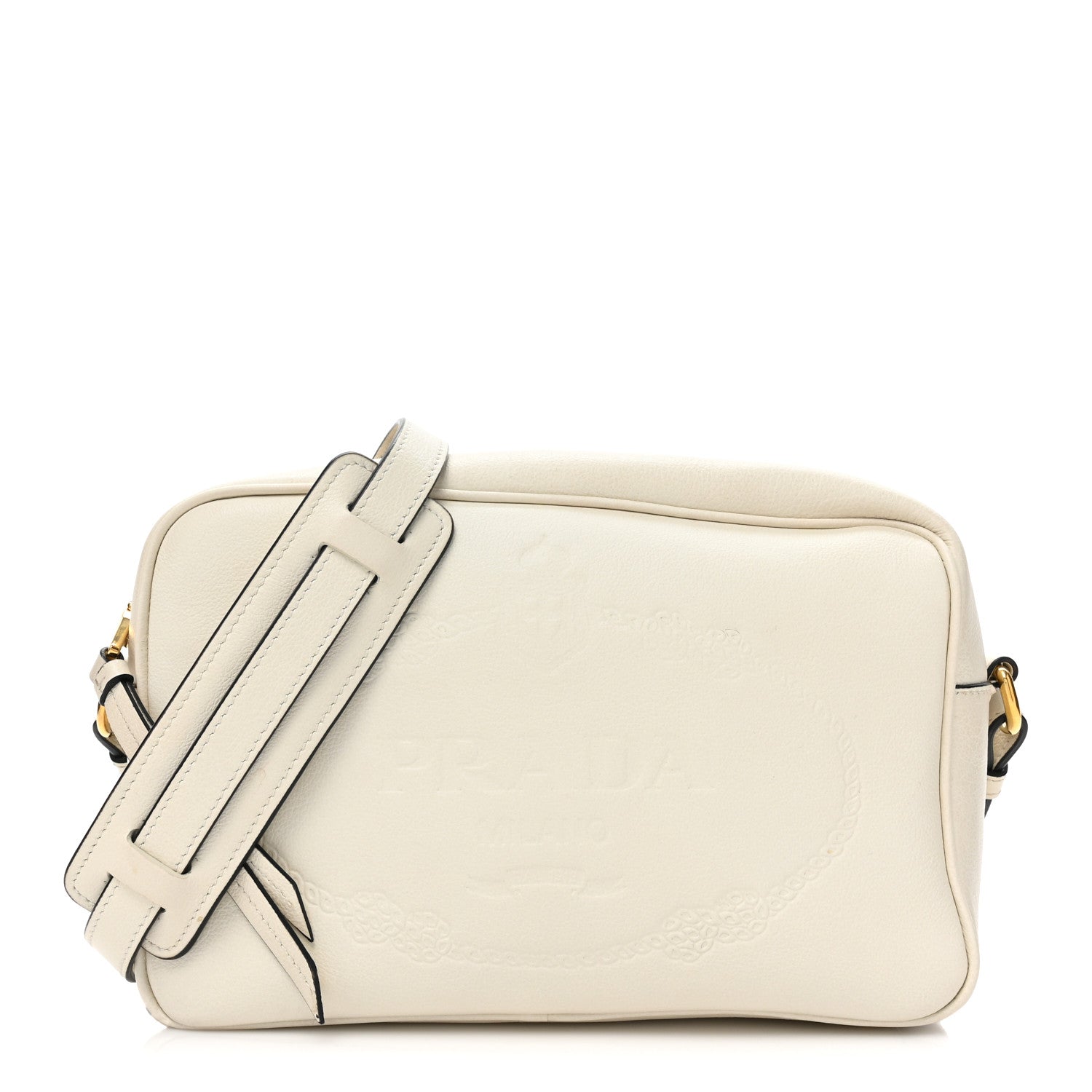 Prada Glace Calfskin Embossed Logo Camera Bag Talco 1 of 10