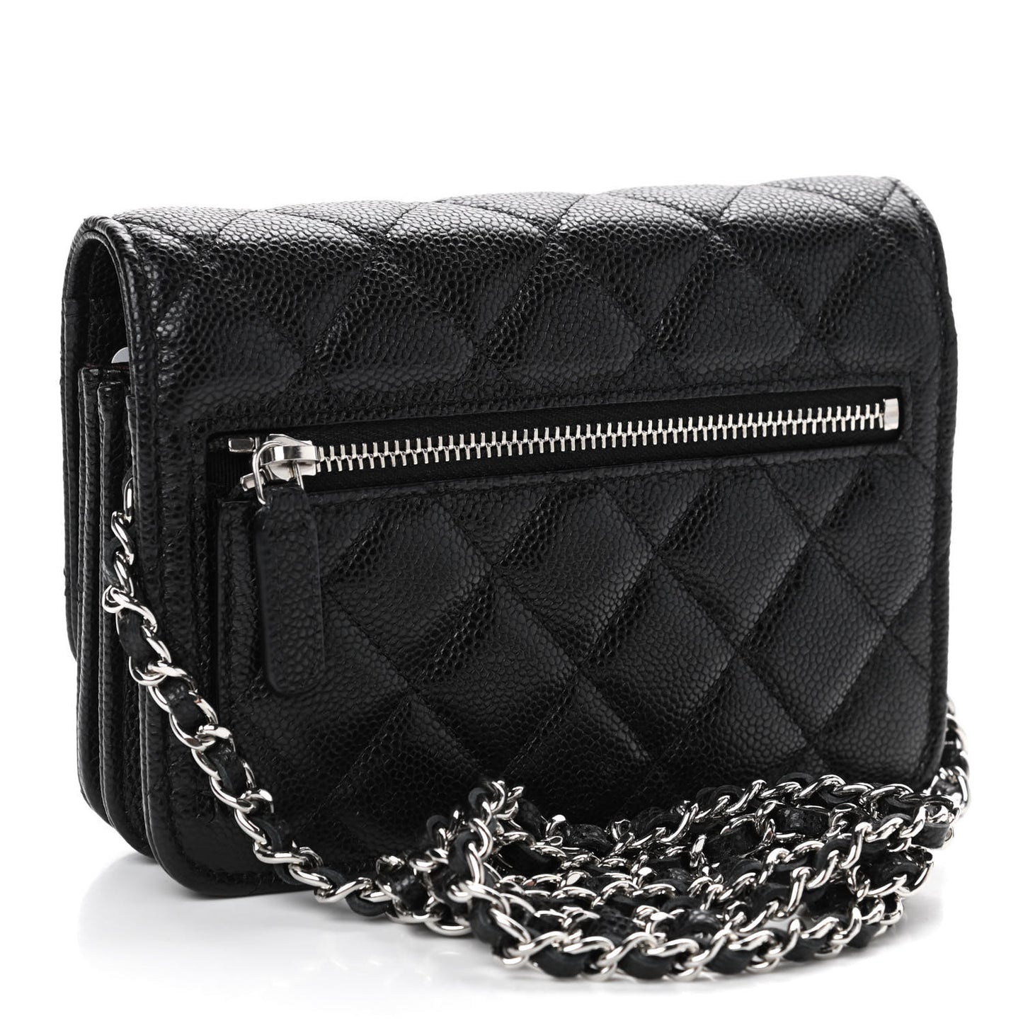 Caviar Quilted Mini Wallet On Chain WOC Black