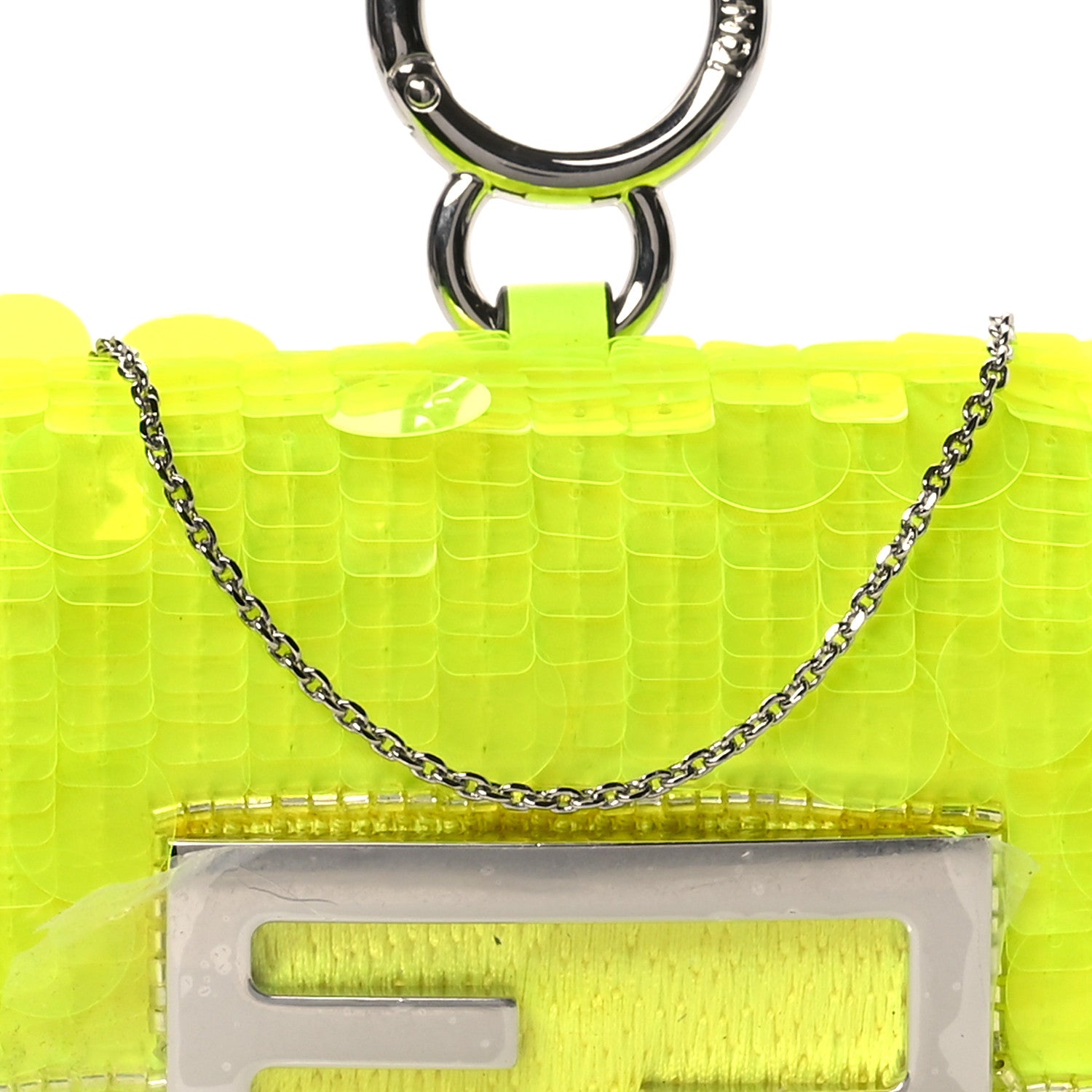 Fendi Transparent Paillettes Vitello King Nano Maxi Buckle Baguette Charm Yellow Fluo 8 of 11