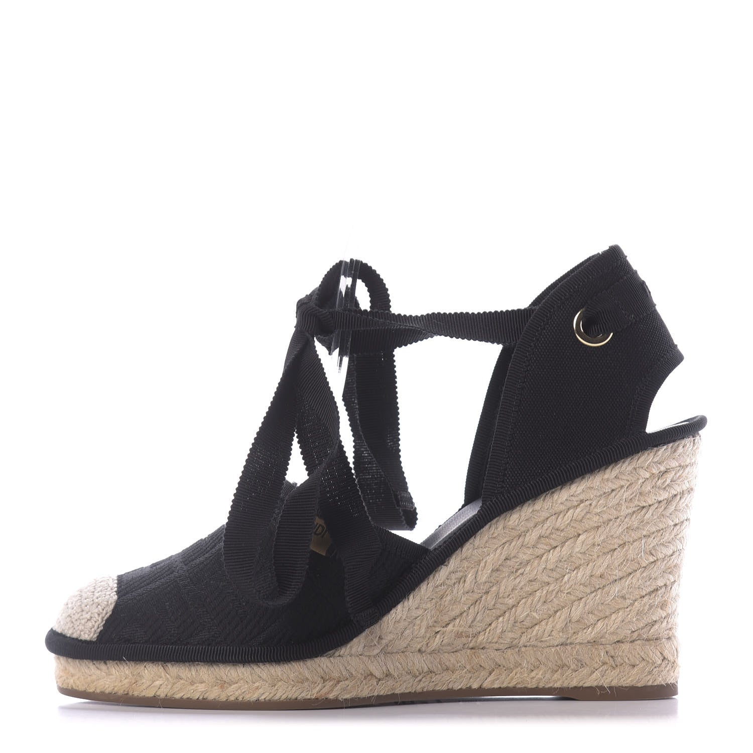 Fendi Canvas FF Embroidered Roma Ankle Wrap Espadrille Wedges 38 Black 1 of 9