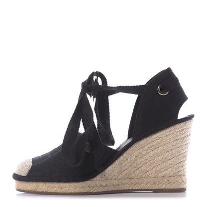 Fendi Canvas FF Embroidered Roma Ankle Wrap Espadrille Wedges 38 Black 1 of 9