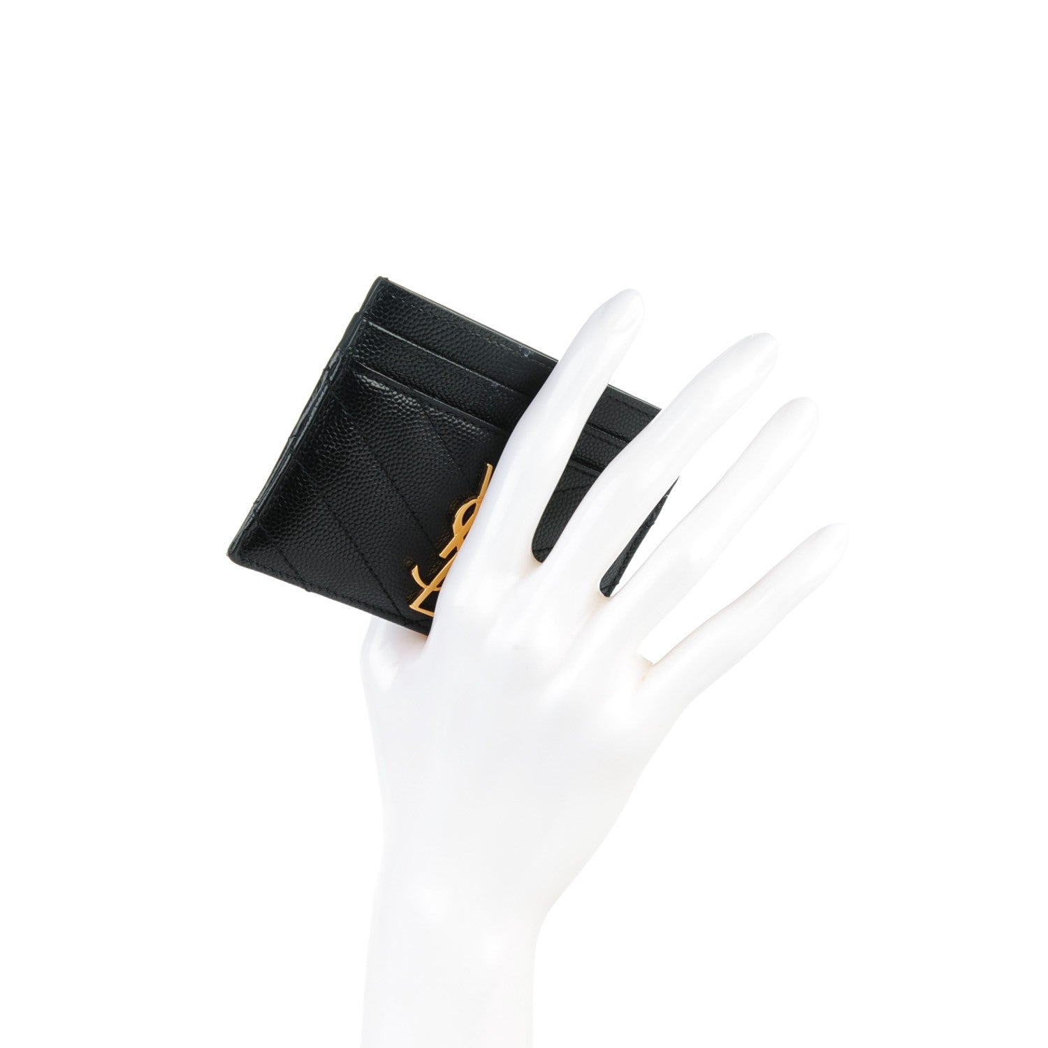 Saint Laurent Grain De Poudre Matelasse Chevron Monogram Credit Card Case Black 2 of 15