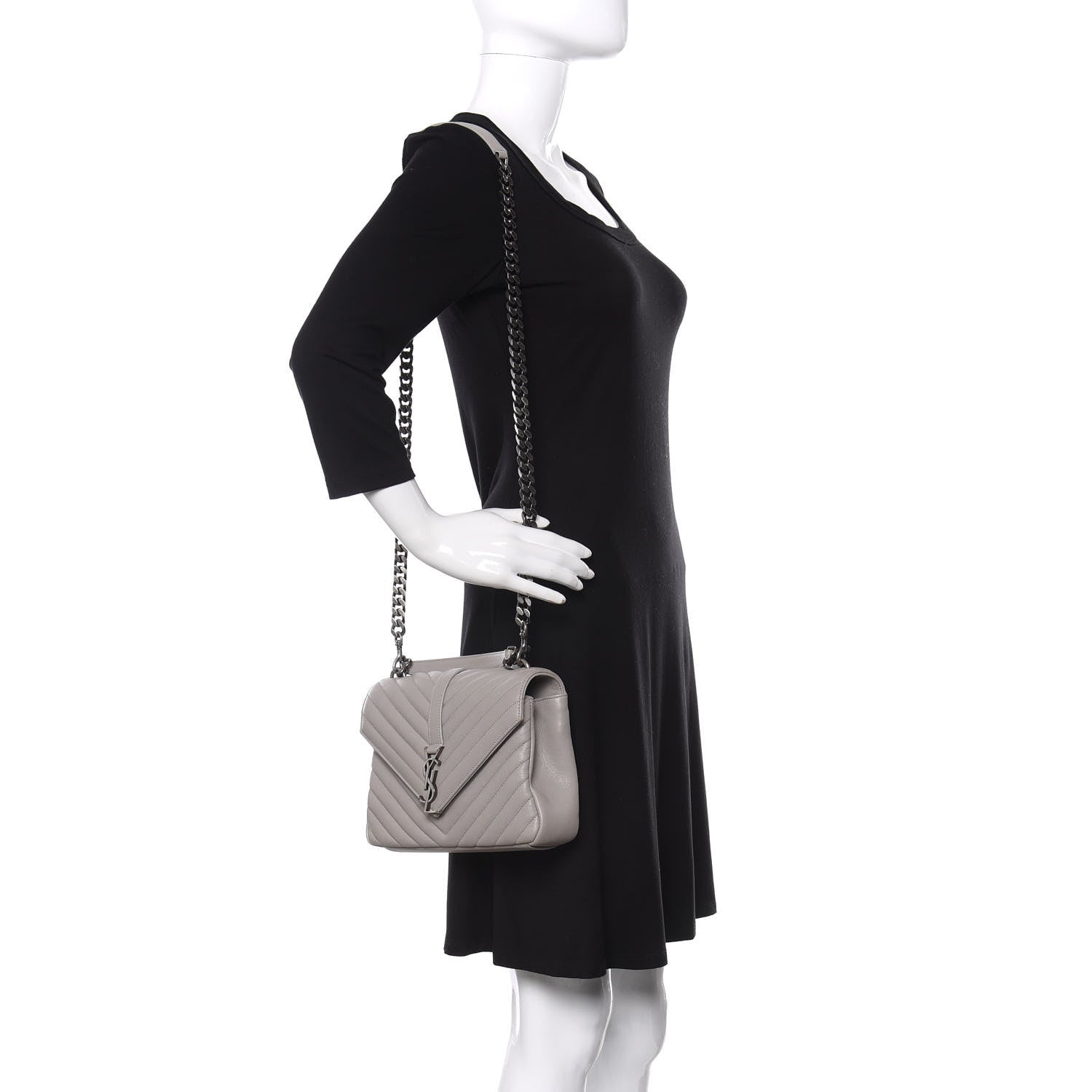 Saint Laurent Sheepskin Matelasse Medium College Monogram Bag Light Grey 2 of 9