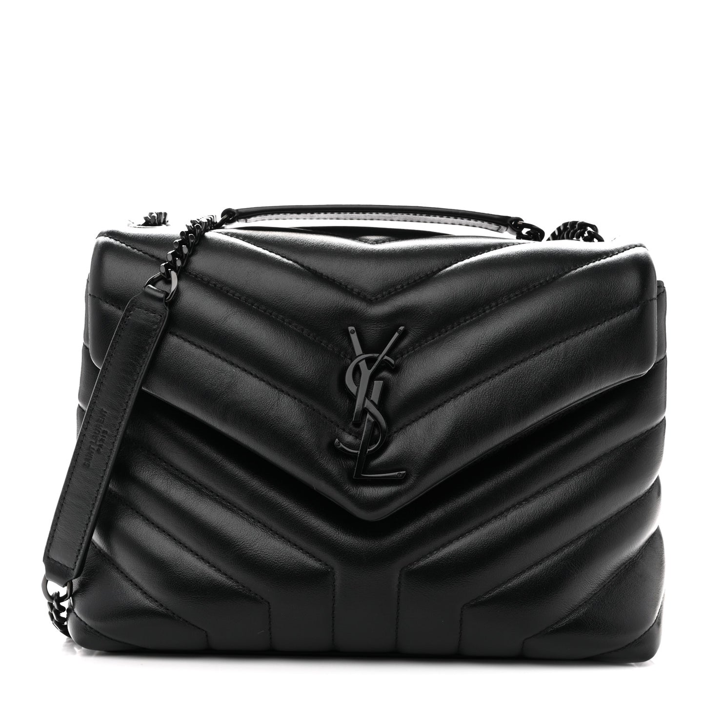 Calfskin Y Quilted Monogram Monochrome Small Loulou Chain Satchel Black