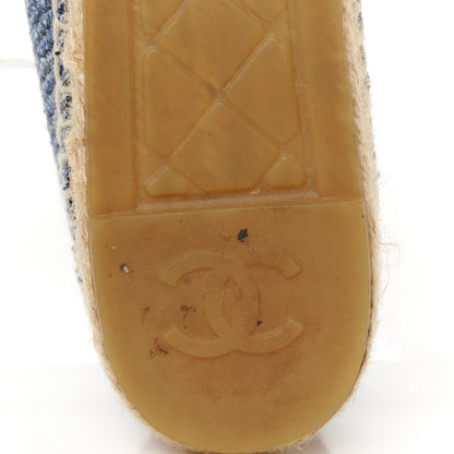 Chanel Cotton Tweed CC Espadrilles 38 Blue Ecru Black 10 of 11