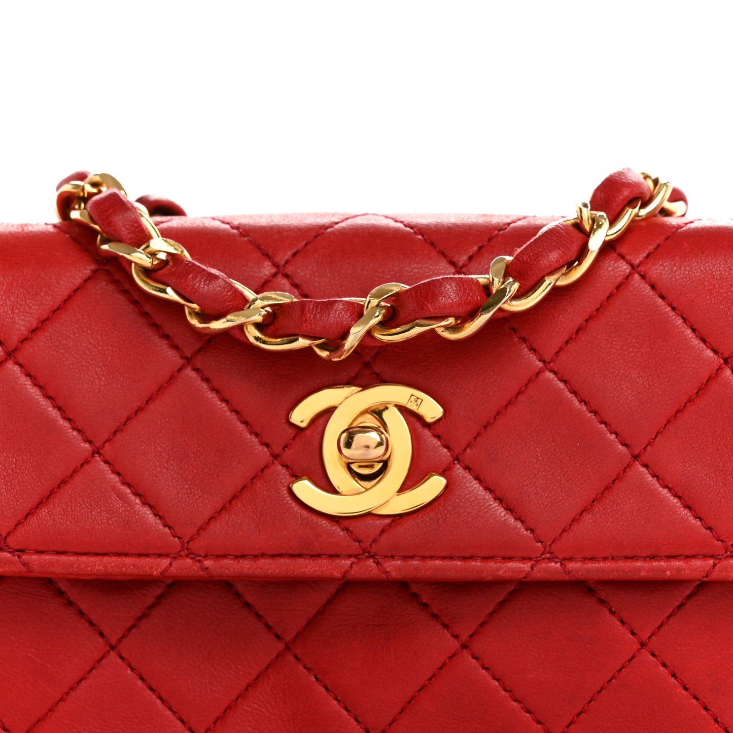 Lambskin Quilted Extra Mini Flap Red