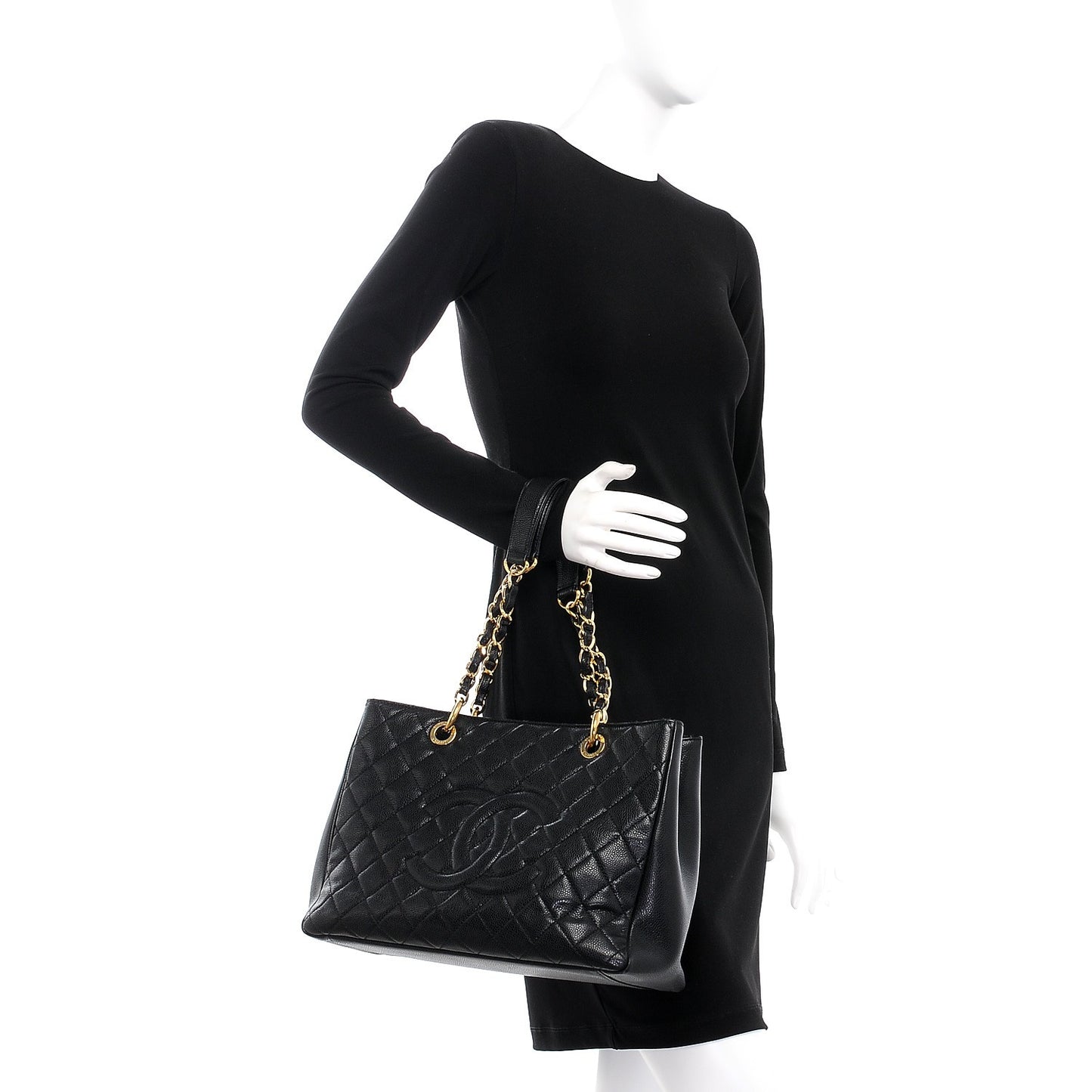 Caviar Quilted Grand Shopping Tote GST Black