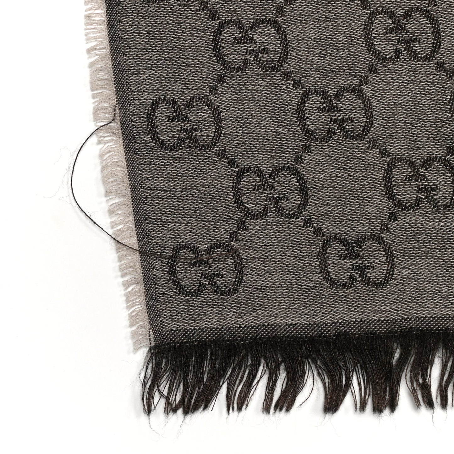 Wool Silk GG Monogram GGWeblong Fringe Scarf Shawl Rope Dark Brown