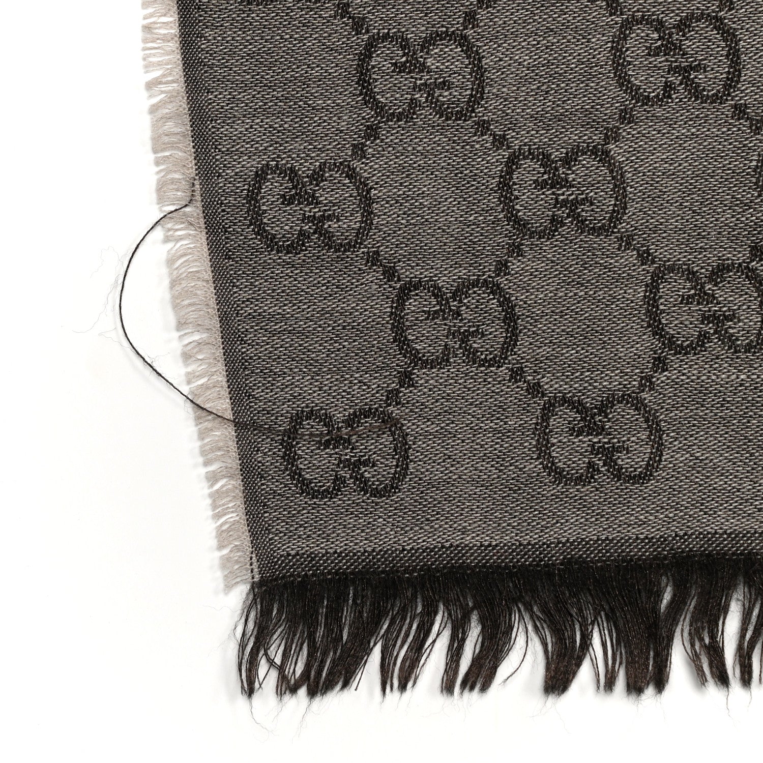 Gucci Wool Silk GG Monogram GGWeblong Fringe Scarf Shawl Rope Dark Brown 6 of 9